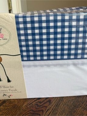 Croscill Blue Gingham Full Sheet Set Cottagecore Vintage NOS 180 Percale